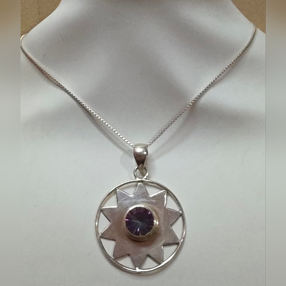 NATURAL MYSTIC TOPAZ 925 PENDANT ON A STERLING SILVER 925 BOX CHAIN 18 INCHES - Picture 3 of 6